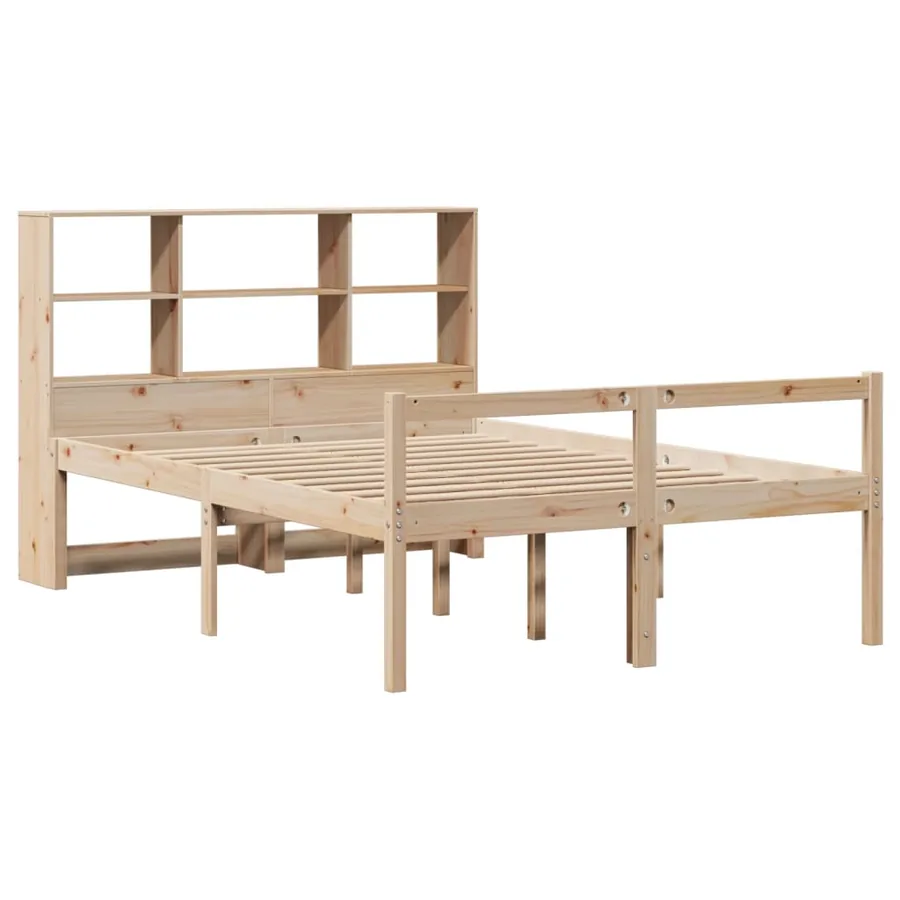Lit bibliothèque sans matelas 140x190 cm bois de pin massif - 3