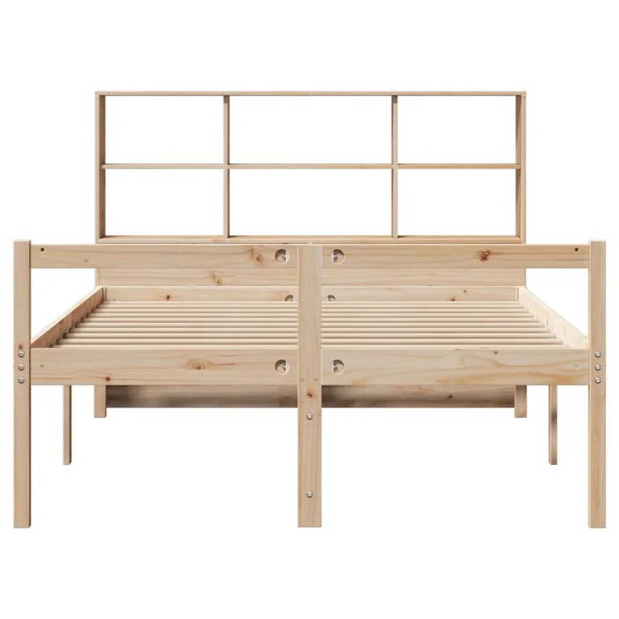 Lit bibliothèque sans matelas 140x190 cm bois de pin massif - 4