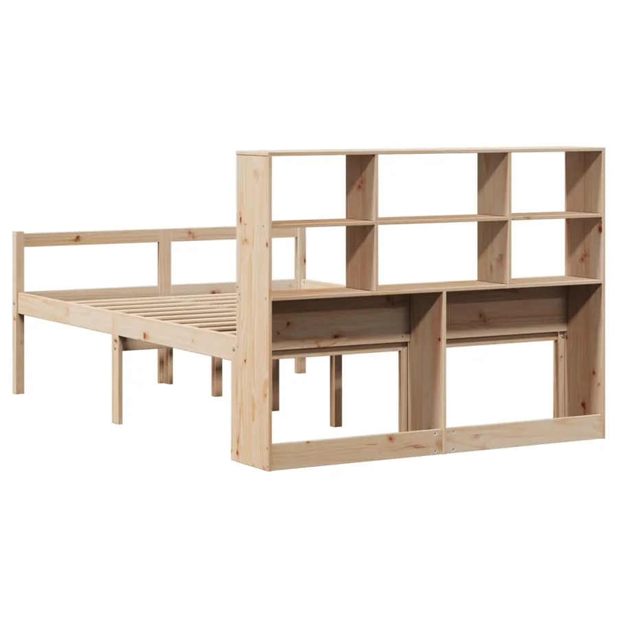 Lit bibliothèque sans matelas 140x190 cm bois de pin massif - 6