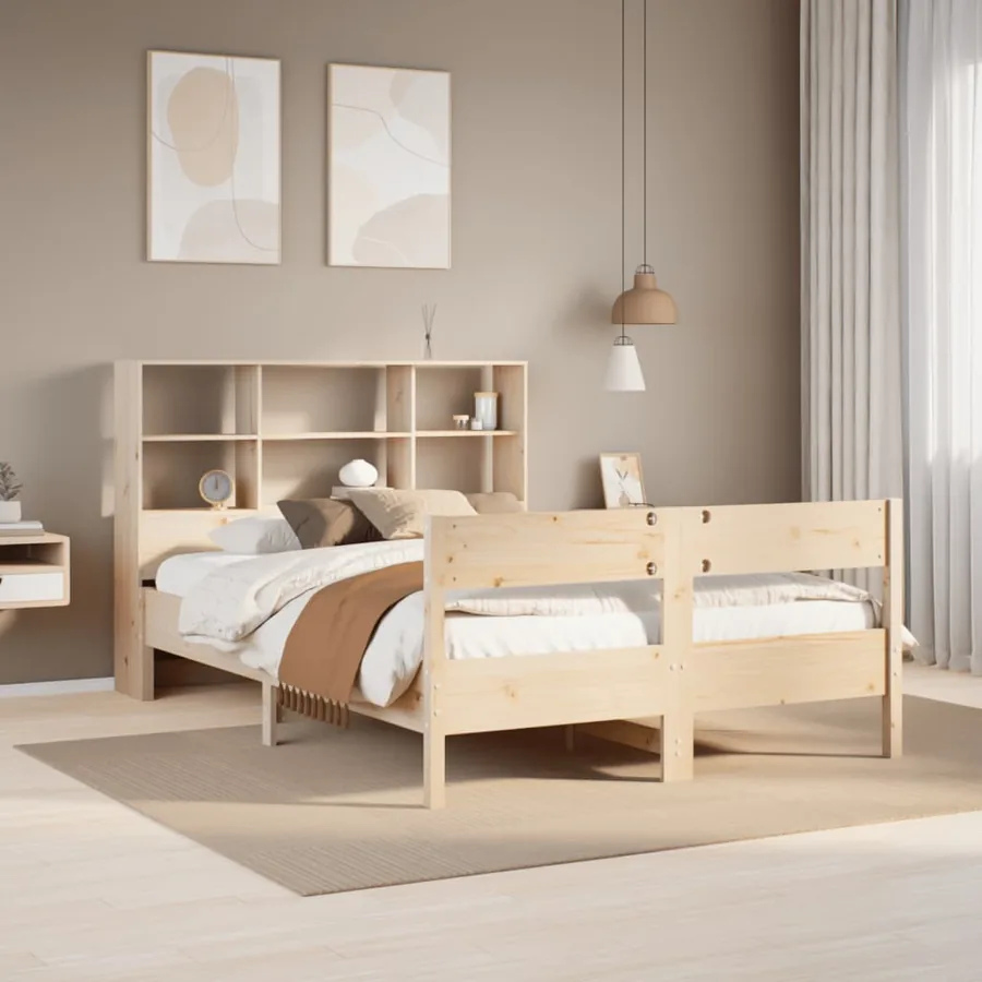 Lit bibliothèque sans matelas 140x190 cm bois de pin massif