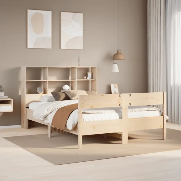 Lit bibliothèque sans matelas 140x190 cm bois de pin massif