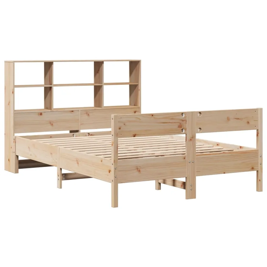 Lit bibliothèque sans matelas 140x190 cm bois de pin massif - 3