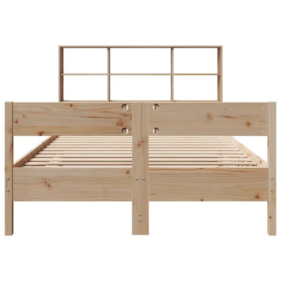 Lit bibliothèque sans matelas 140x190 cm bois de pin massif - 4