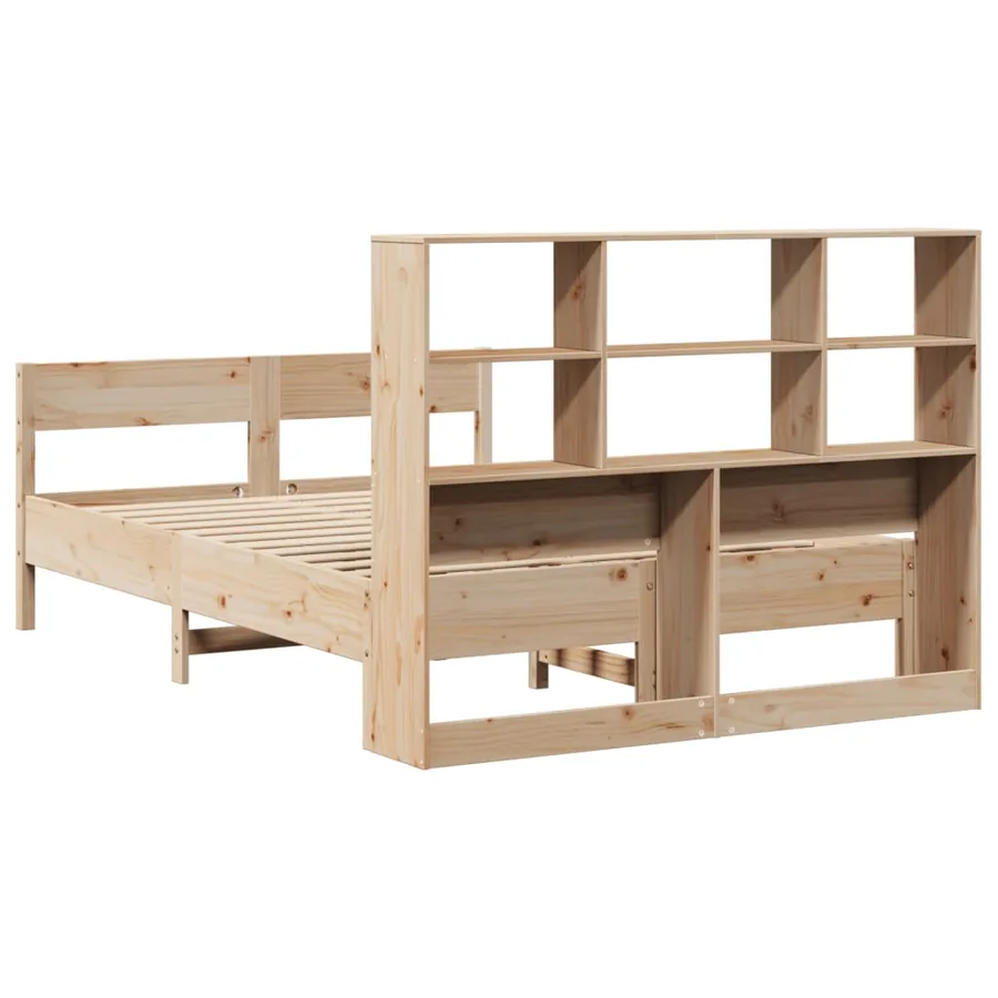 Lit bibliothèque sans matelas 140x190 cm bois de pin massif - 6