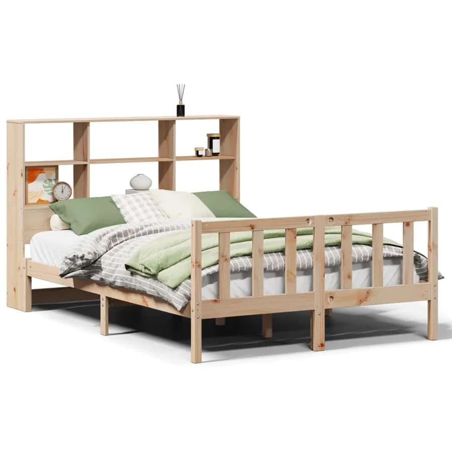 Lit bibliothèque sans matelas 140x200 cm bois massif de pin - 2