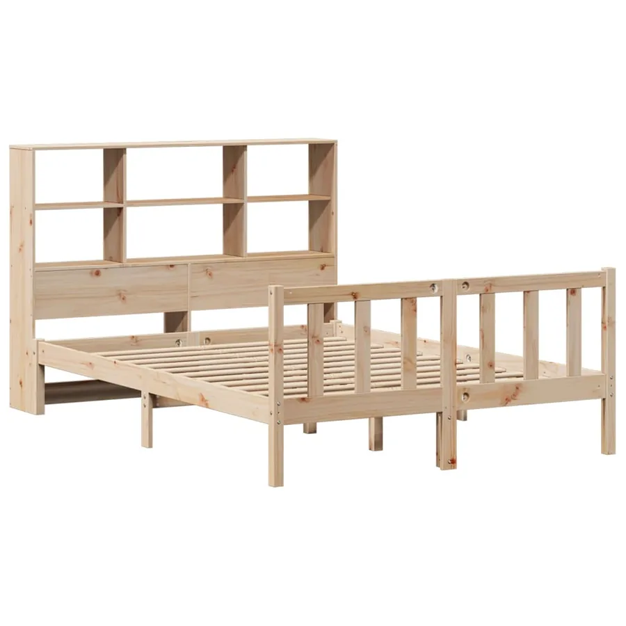Lit bibliothèque sans matelas 140x200 cm bois massif de pin - 3