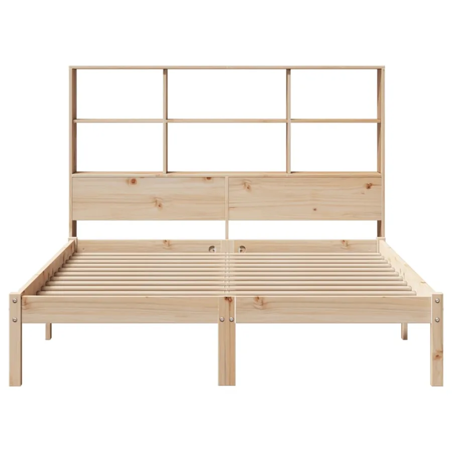 Lit bibliothèque sans matelas 140x190 cm bois de pin massif - 4