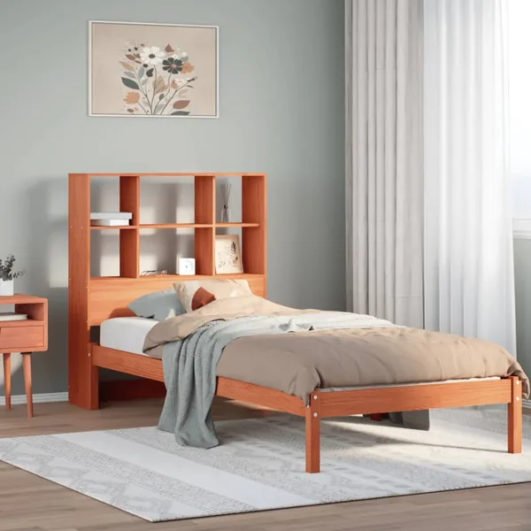 Lit bibliothèque sans matelas cire marron 100x200 cm pin massif