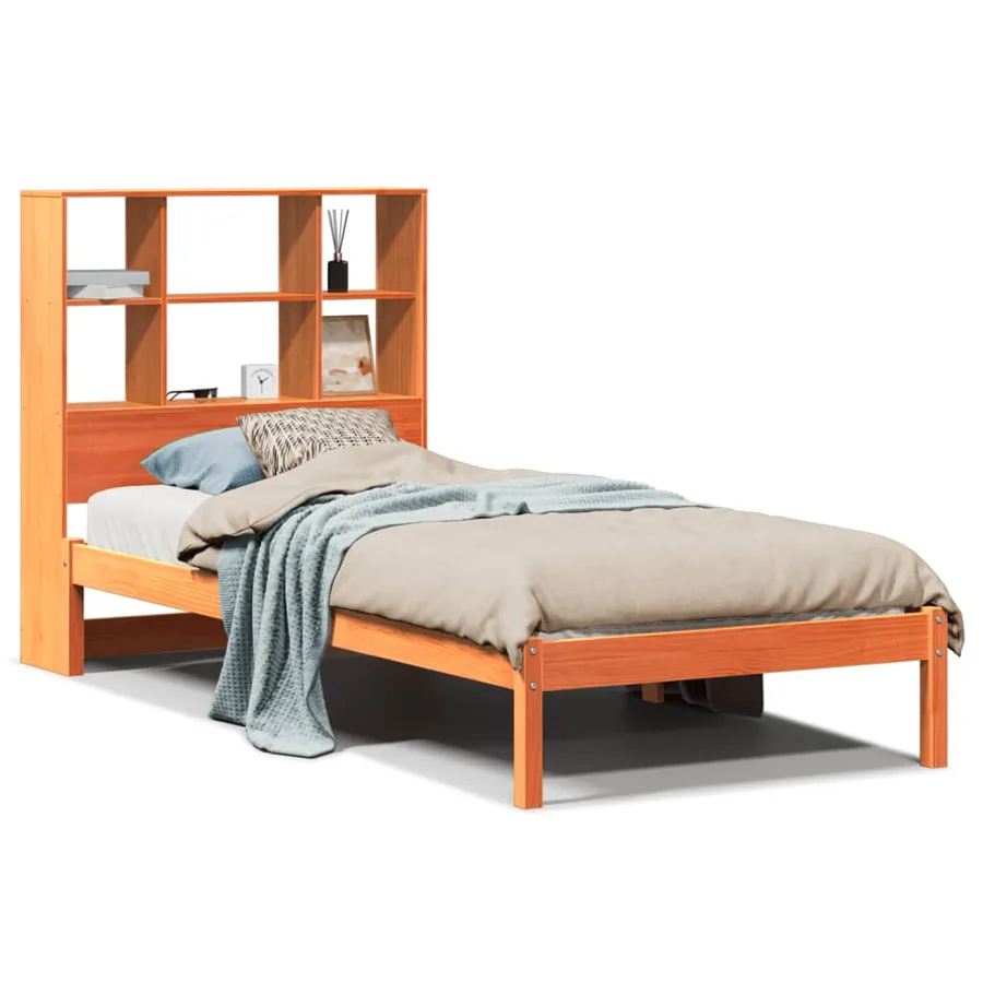 Lit bibliothèque sans matelas cire marron 100x200 cm pin massif - 2