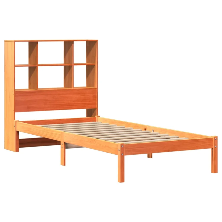 Lit bibliothèque sans matelas cire marron 100x200 cm pin massif - 3