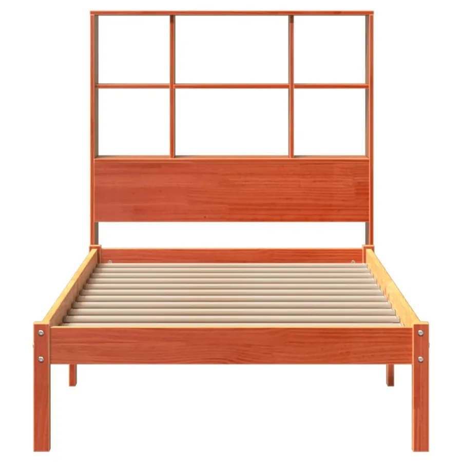 Lit bibliothèque sans matelas cire marron 100x200 cm pin massif - 4