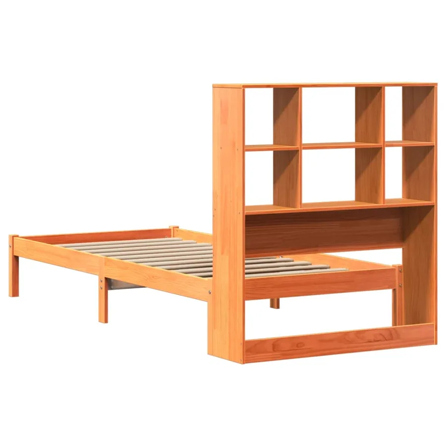 Lit bibliothèque sans matelas cire marron 100x200 cm pin massif - 8