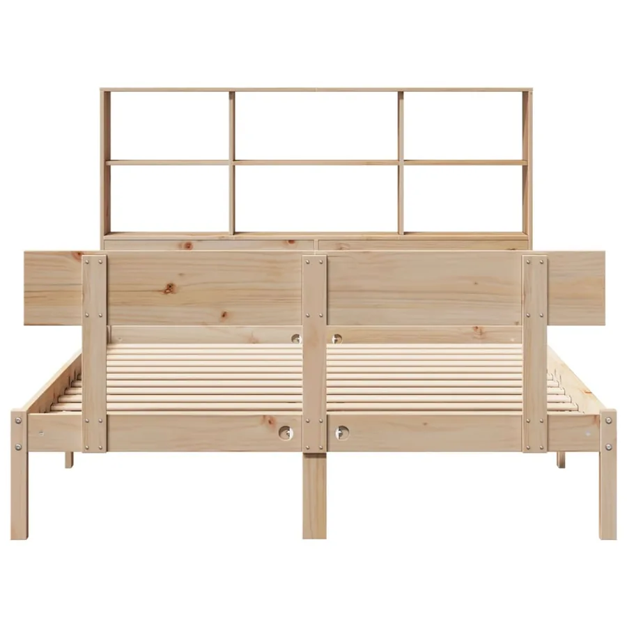 Lit bibliothèque sans matelas 140x190 cm bois de pin massif - 4