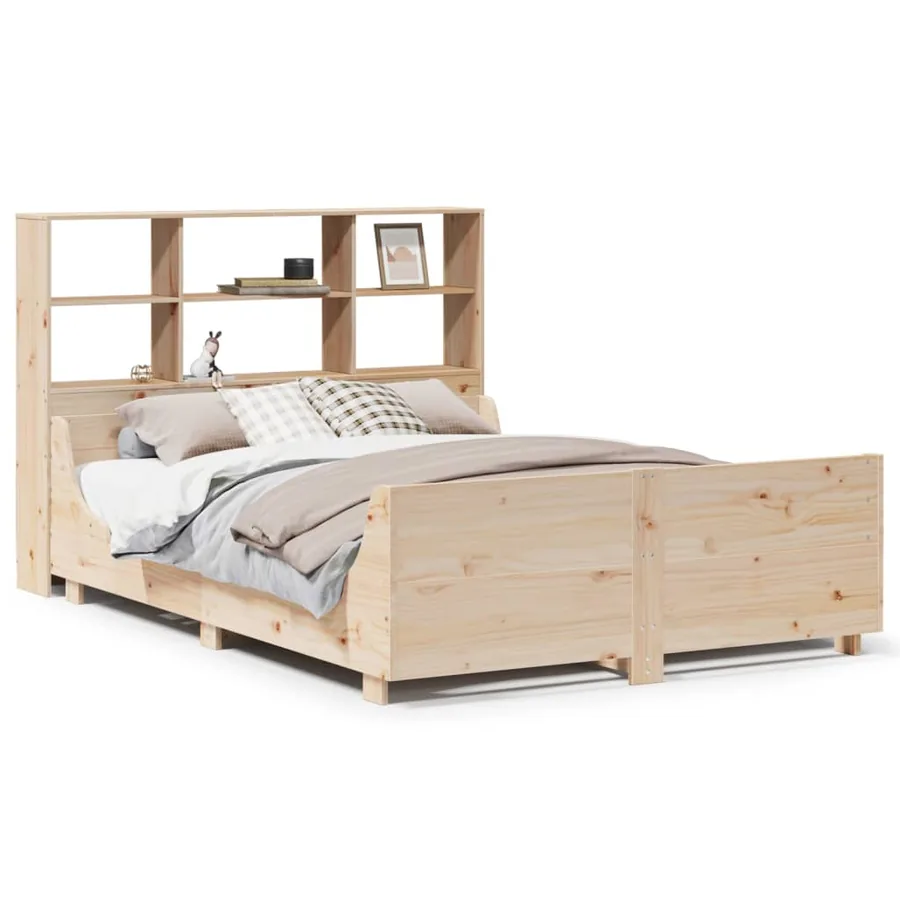 Lit bibliothèque sans matelas 140x190 cm bois massif - 2