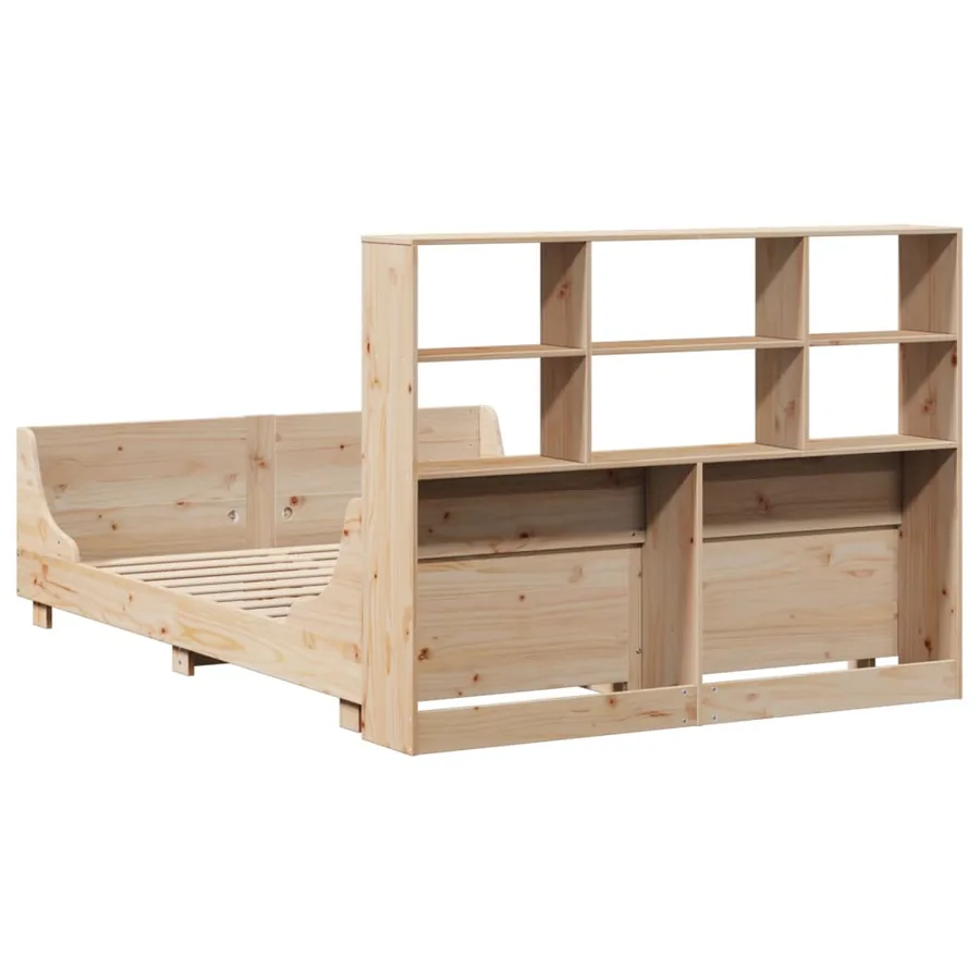 Lit bibliothèque sans matelas 140x190 cm bois massif - 8