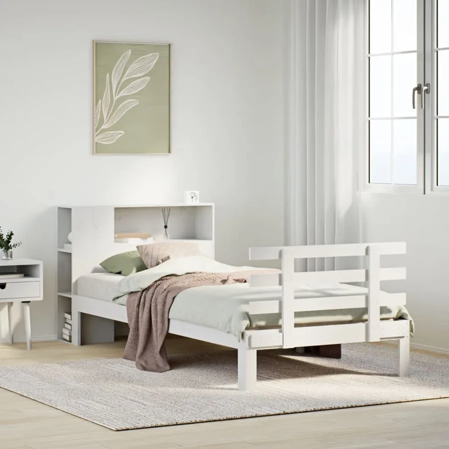 Lit bibliothèque sans matelas blanc 75x190cm bois de pin massif