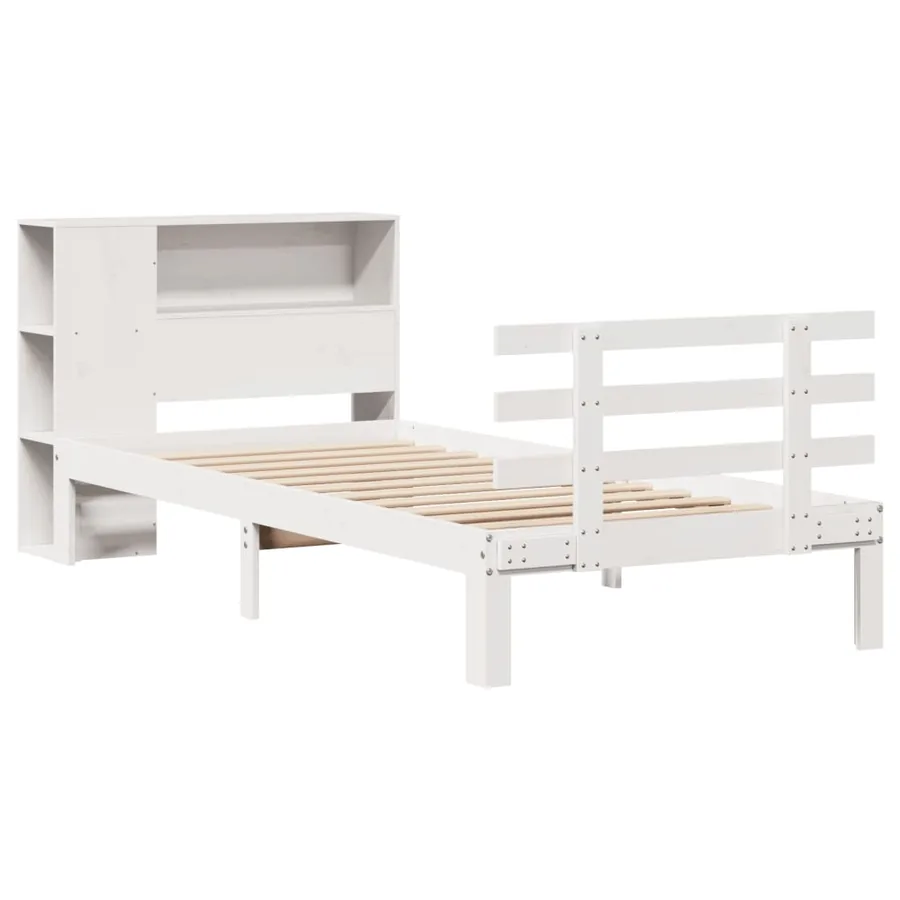 Lit bibliothèque sans matelas blanc 75x190cm bois de pin massif - 3