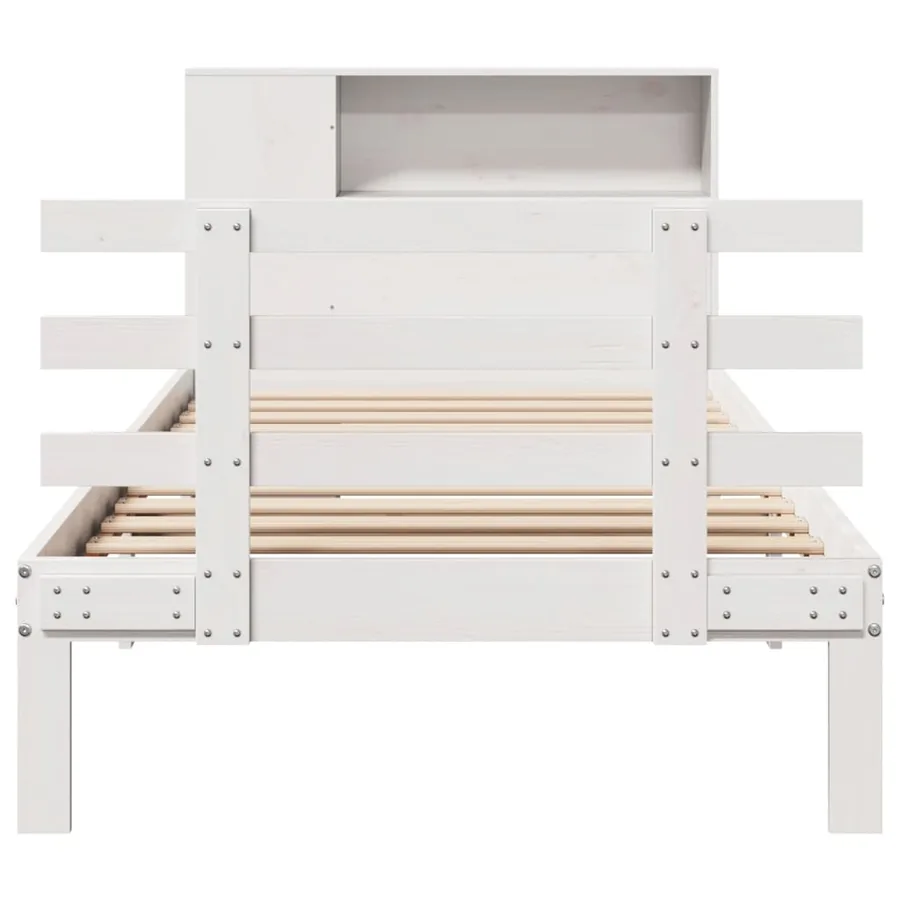 Lit bibliothèque sans matelas blanc 75x190cm bois de pin massif - 4