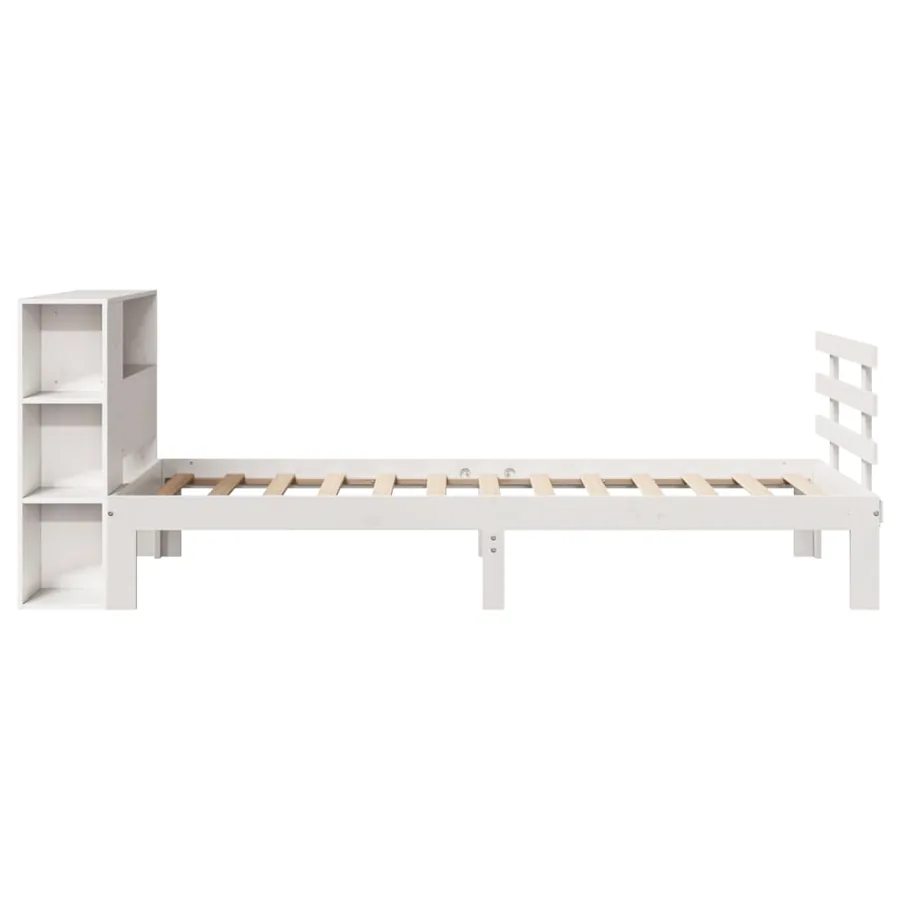 Lit bibliothèque sans matelas blanc 75x190cm bois de pin massif - 5