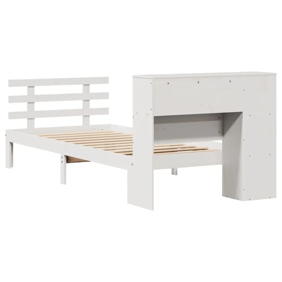Lit bibliothèque sans matelas blanc 75x190cm bois de pin massif - 6