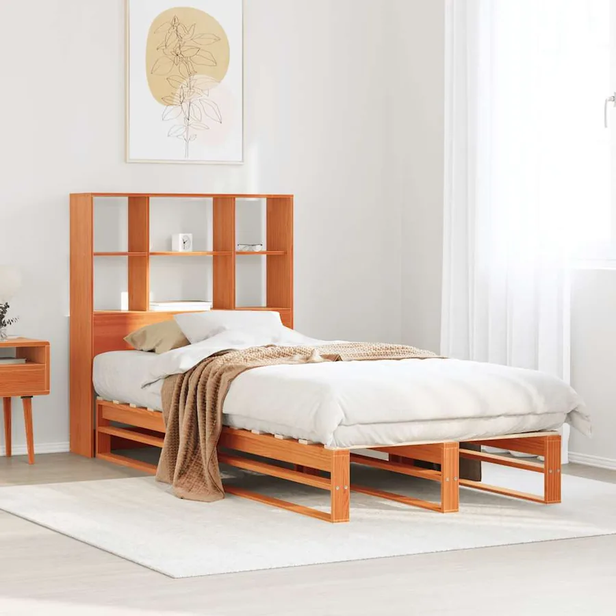 Lit bibliothèque sans matelas cire marron 100x200cm bois massif