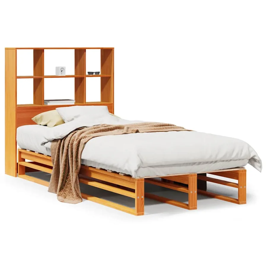 Lit bibliothèque sans matelas cire marron 100x200cm bois massif - 2