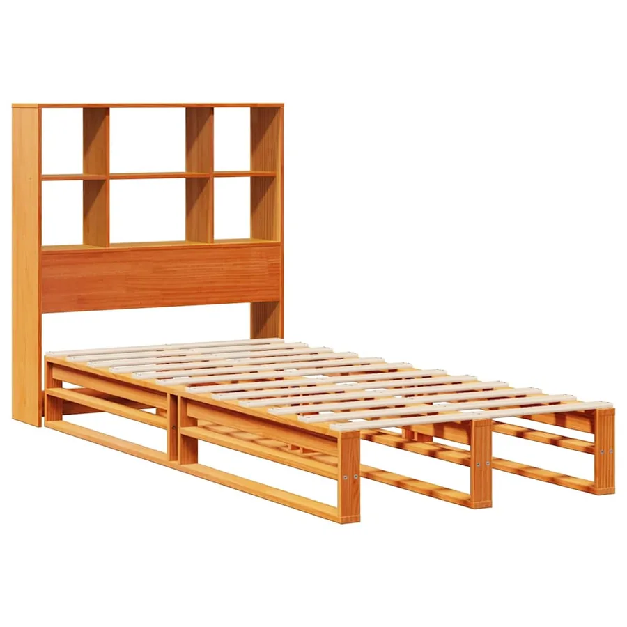 Lit bibliothèque sans matelas cire marron 100x200cm bois massif - 3