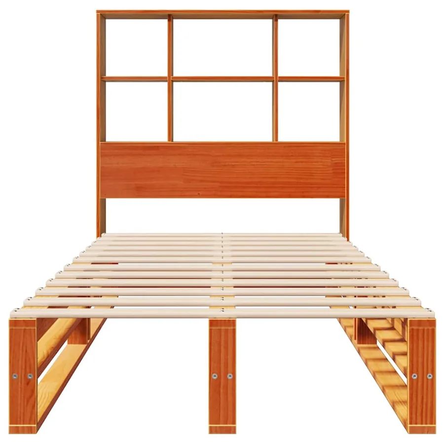 Lit bibliothèque sans matelas cire marron 100x200cm bois massif - 4