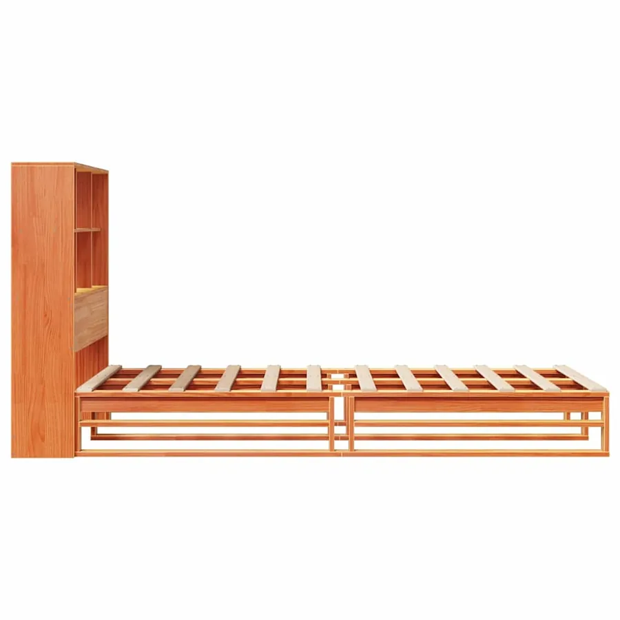 Lit bibliothèque sans matelas cire marron 100x200cm bois massif - 7