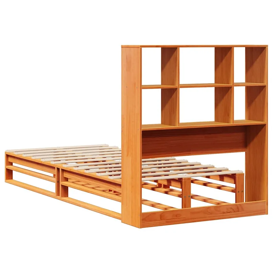 Lit bibliothèque sans matelas cire marron 100x200cm bois massif - 8