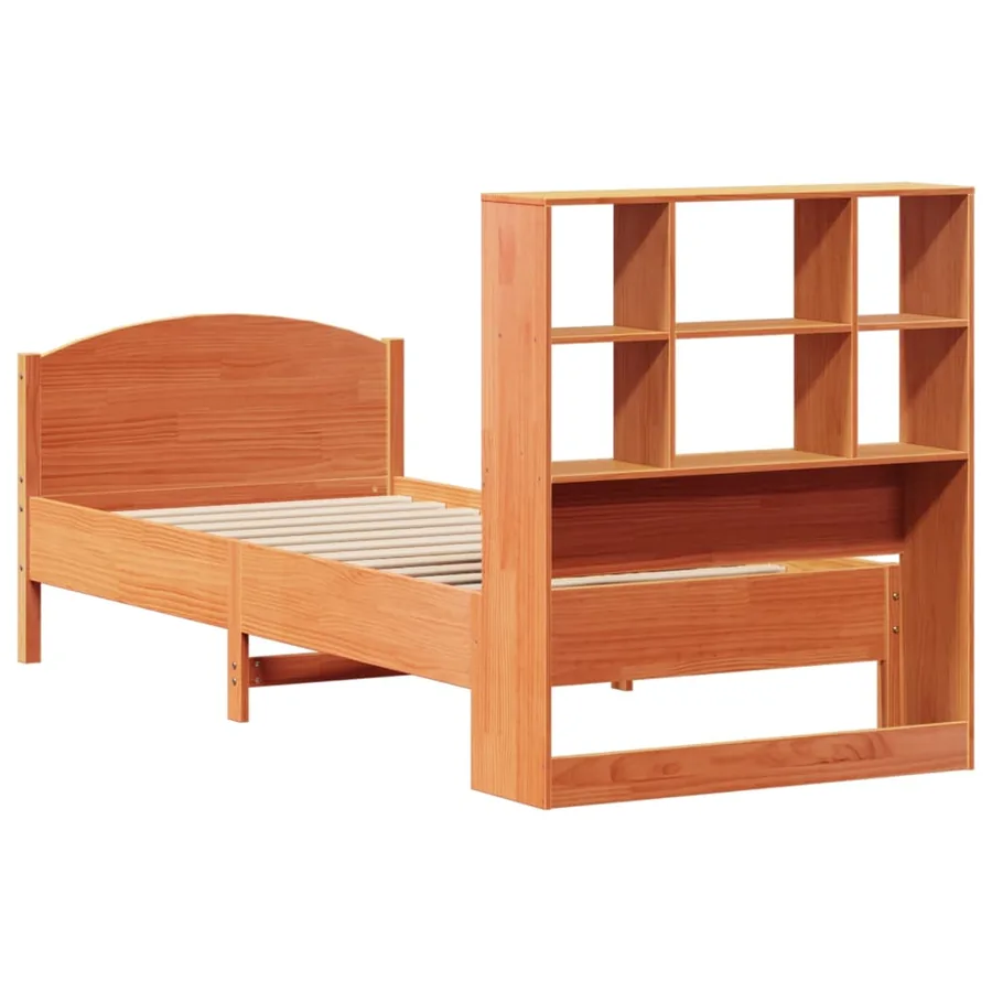Lit bibliothèque sans matelas cire marron 100x200 cm pin massif - 6