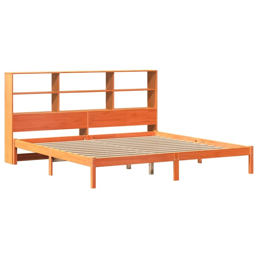 Lit bibliothèque sans matelas cire marron 180x200 cm pin massif - 3