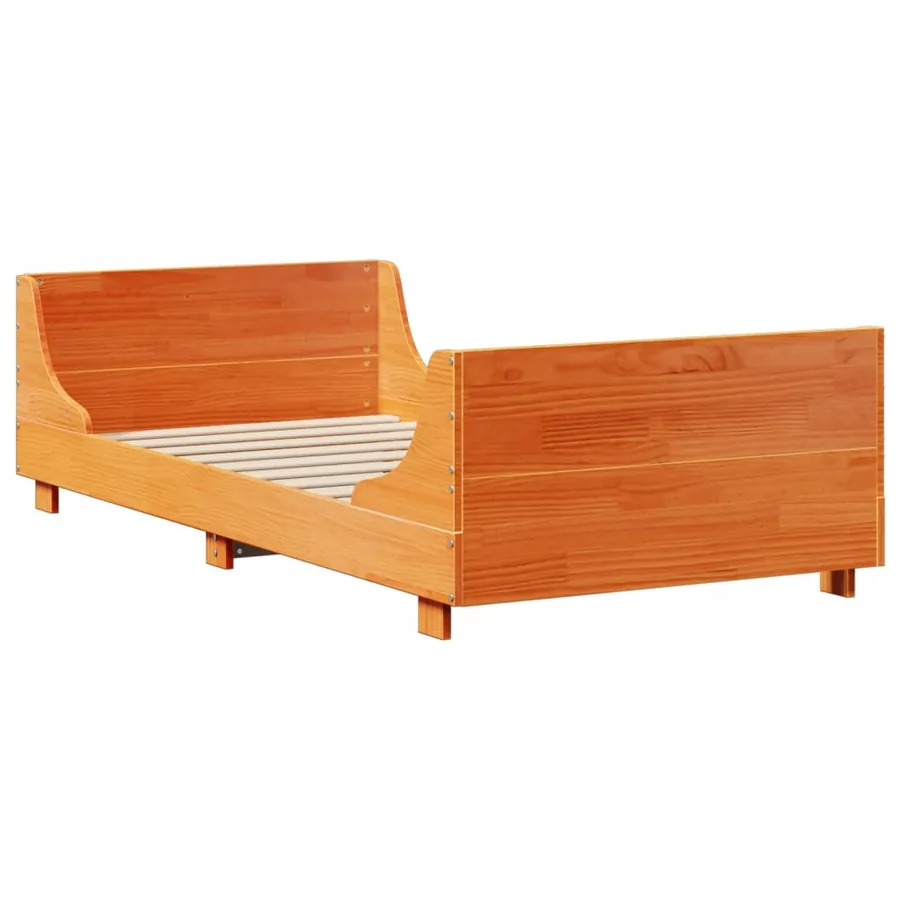 Lit bibliothèque sans matelas cire marron 75x190 cm bois massif - 5