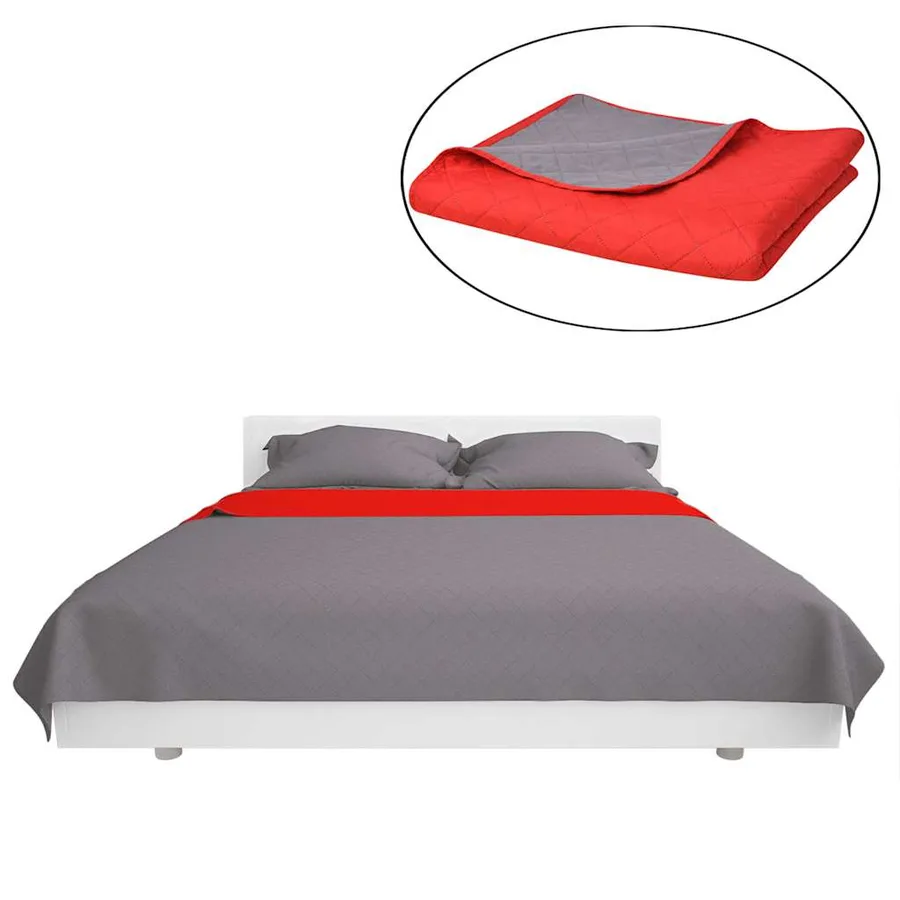Couvre-lit matelassé double-face Rouge et gris 220x240 cm - 2