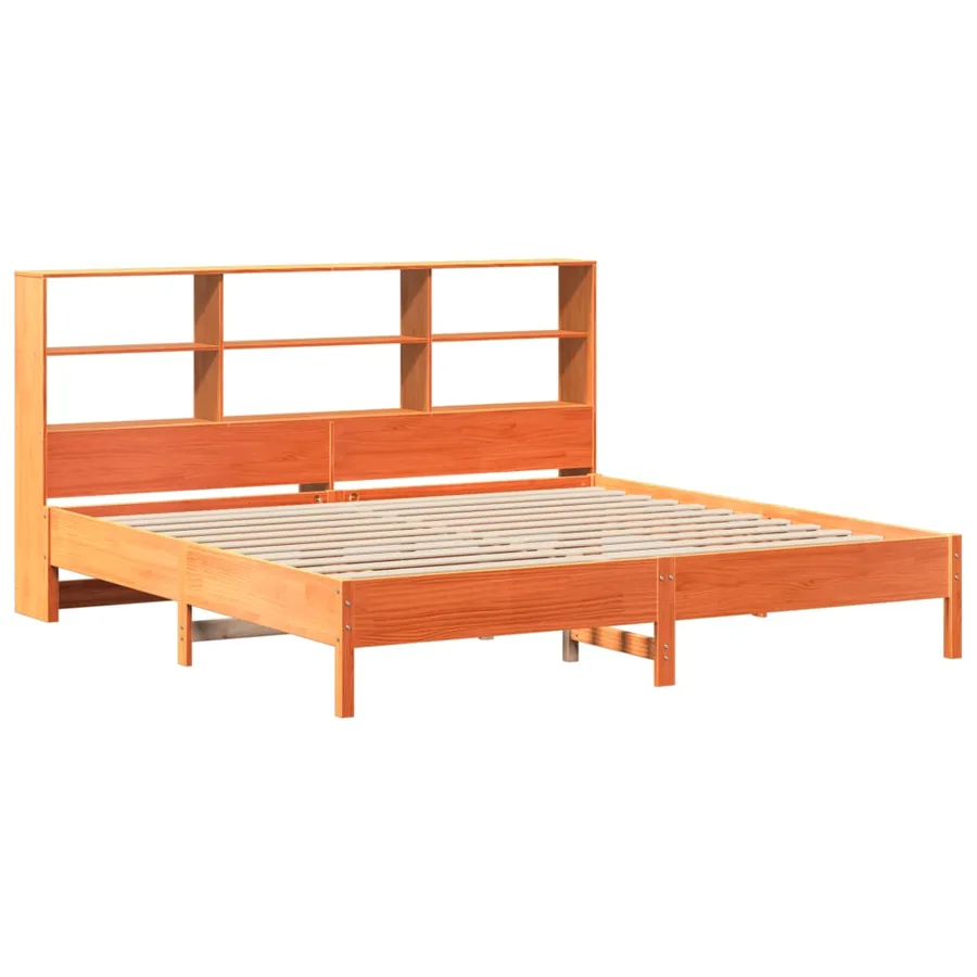 Lit bibliothèque sans matelas cire marron 200x200 cm pin massif - 3