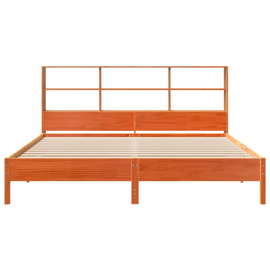 Lit bibliothèque sans matelas cire marron 200x200 cm pin massif - 4
