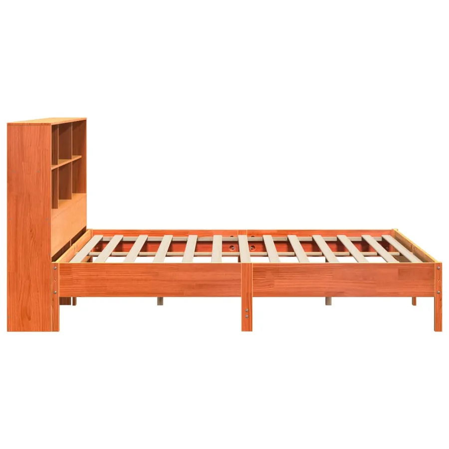 Lit bibliothèque sans matelas cire marron 200x200 cm pin massif - 5