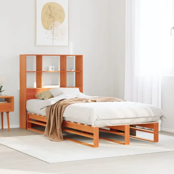 Lit bibliothèque sans matelas cire marron 75x190 cm bois massif