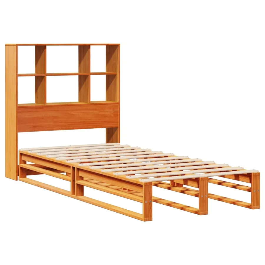 Lit bibliothèque sans matelas cire marron 75x190 cm bois massif - 3