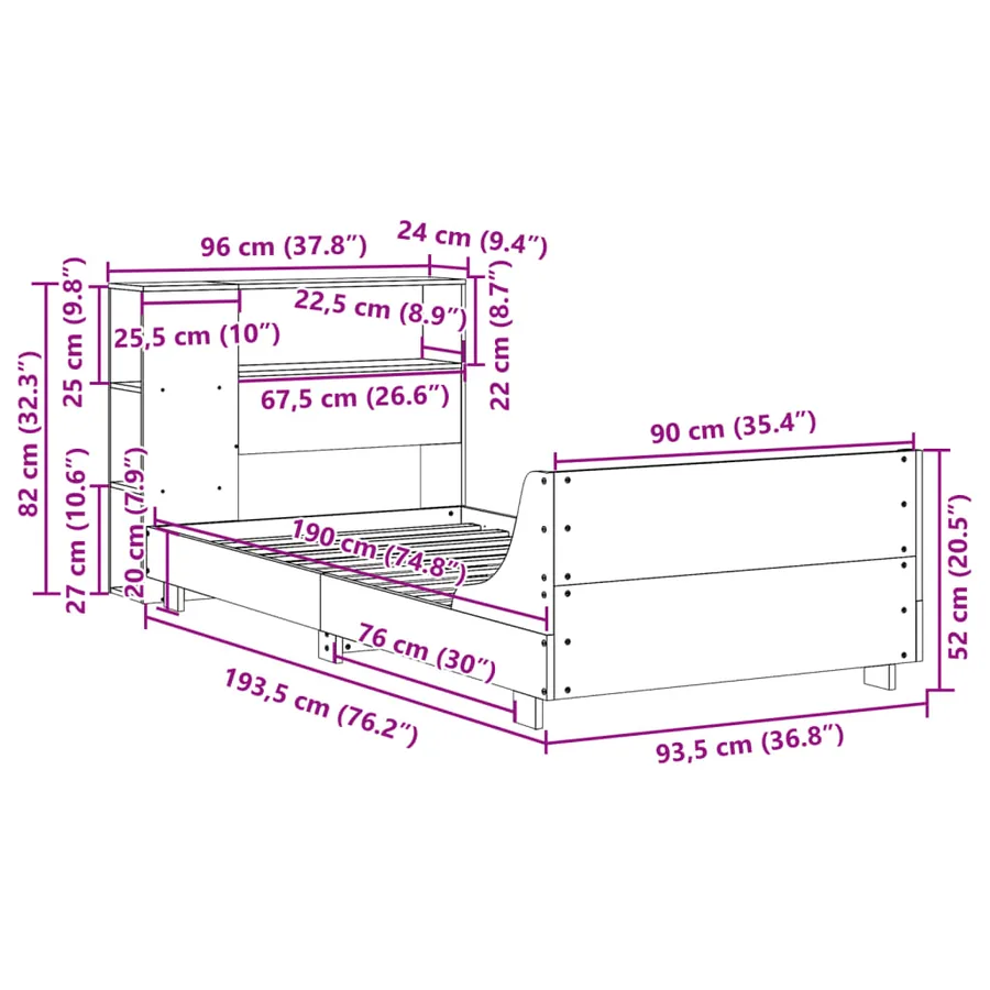 Cadre de lit sans matelas 90x190 cm bois de pin massif - 12