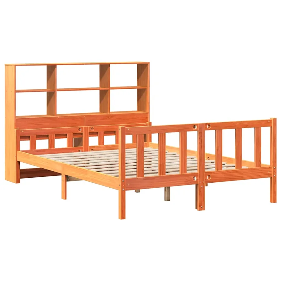 Lit bibliothèque sans matelas cire marron 150x200cm bois massif - 3