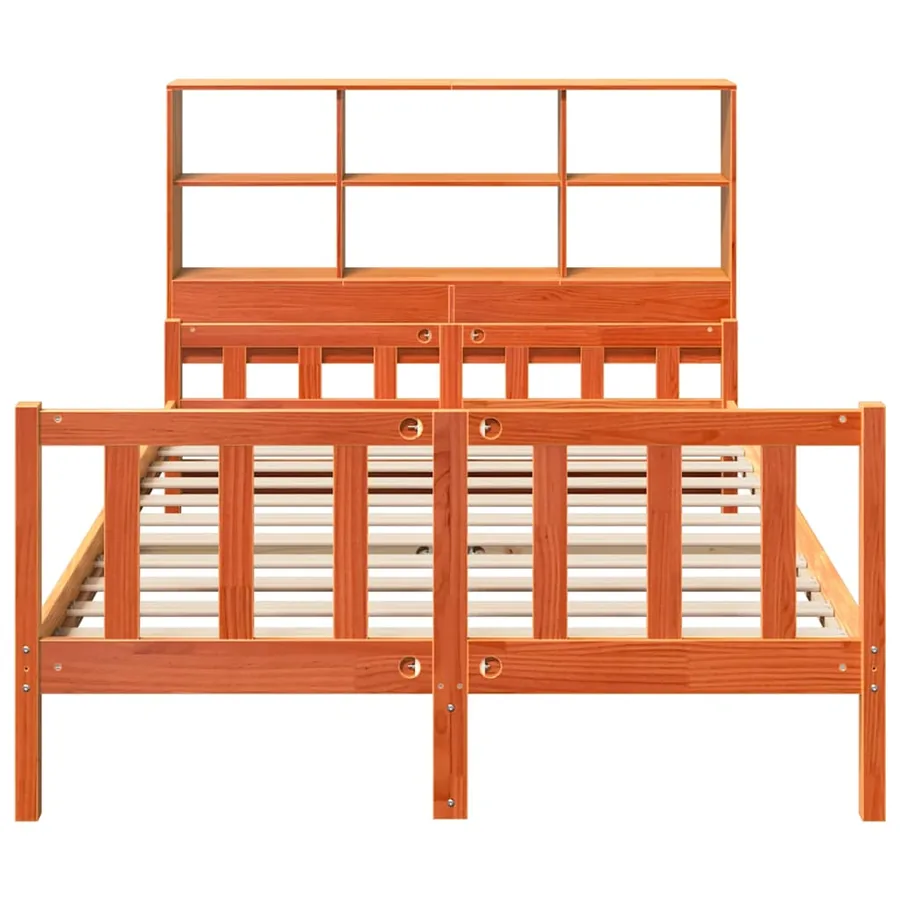Lit bibliothèque sans matelas cire marron 150x200cm bois massif - 4