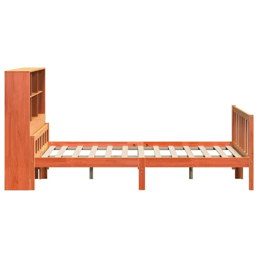 Lit bibliothèque sans matelas cire marron 150x200cm bois massif - 5