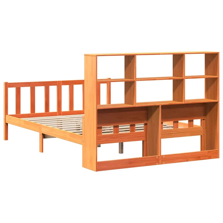 Lit bibliothèque sans matelas cire marron 150x200cm bois massif - 6