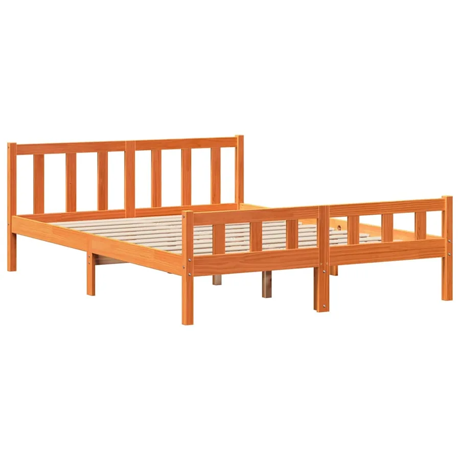 Lit bibliothèque sans matelas cire marron 150x200cm bois massif - 8