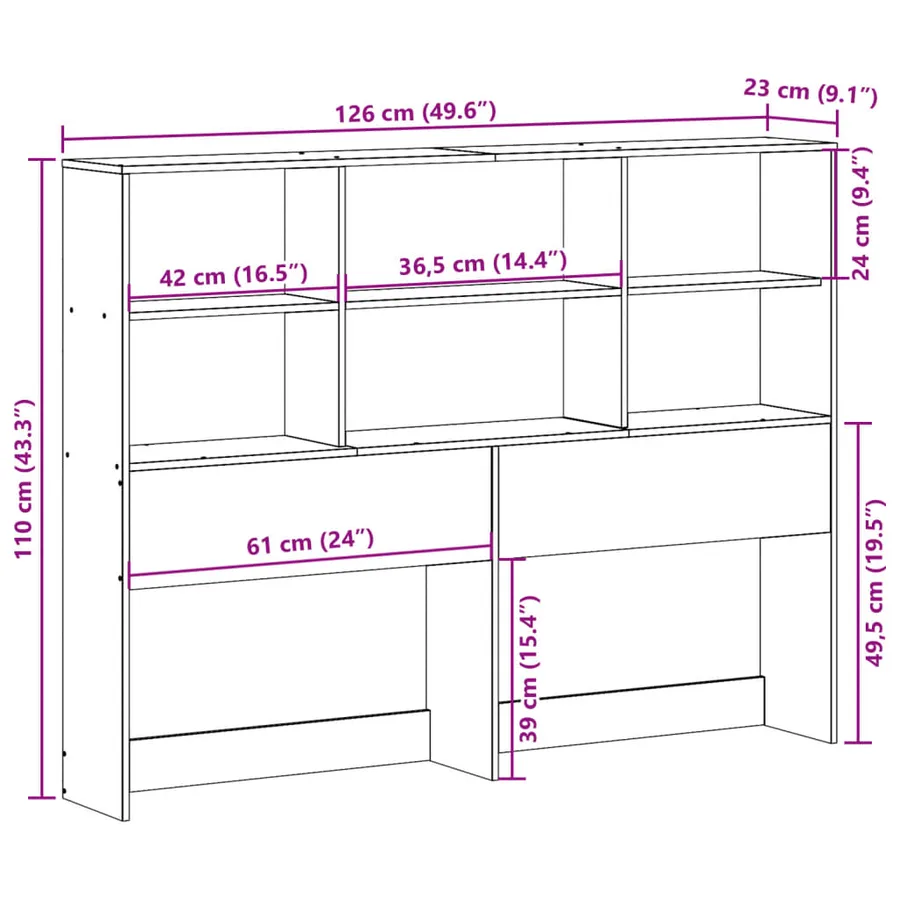 Tête de lit avec rangement cire marron 120cm bois massif de pin - 10