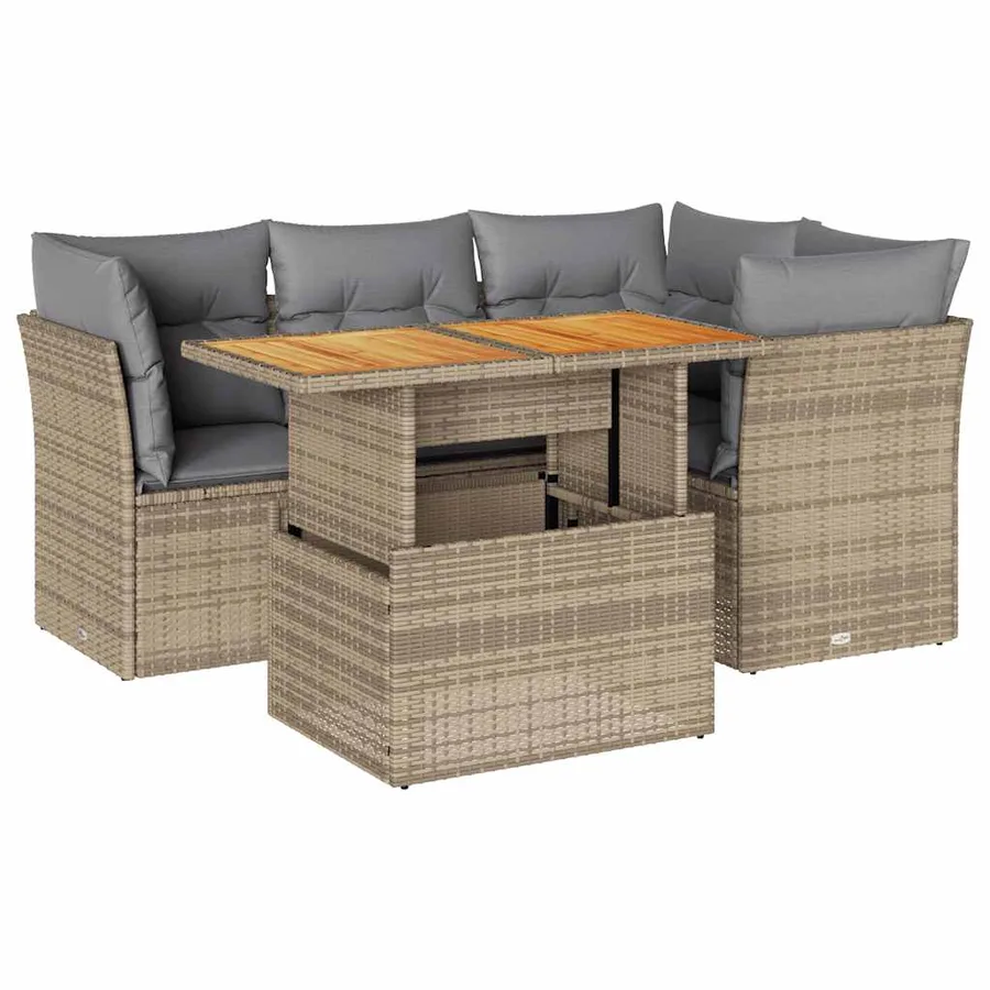 Salon de jardin avec coussins 5 pcs beige résine tressée - 2