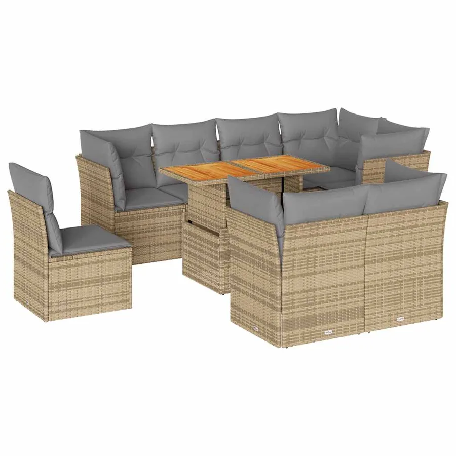 Salon de jardin avec coussins 9 pcs beige résine tressée - 2