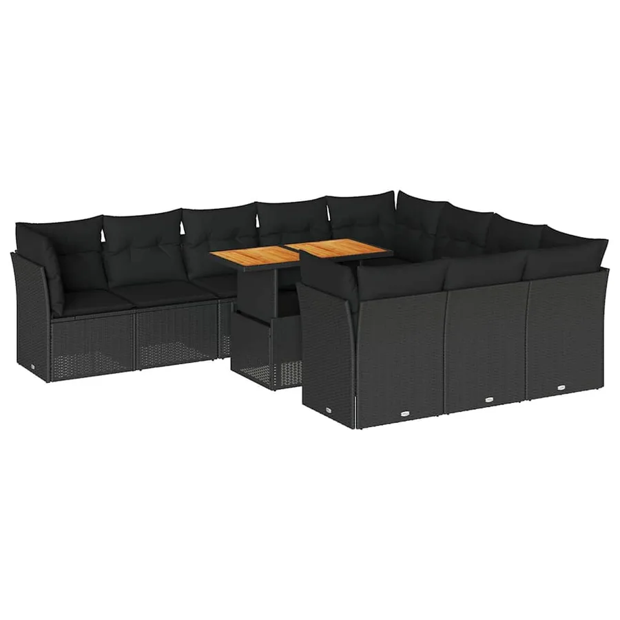 Salon de jardin 11 pcs avec coussins noir résine tressée - 2