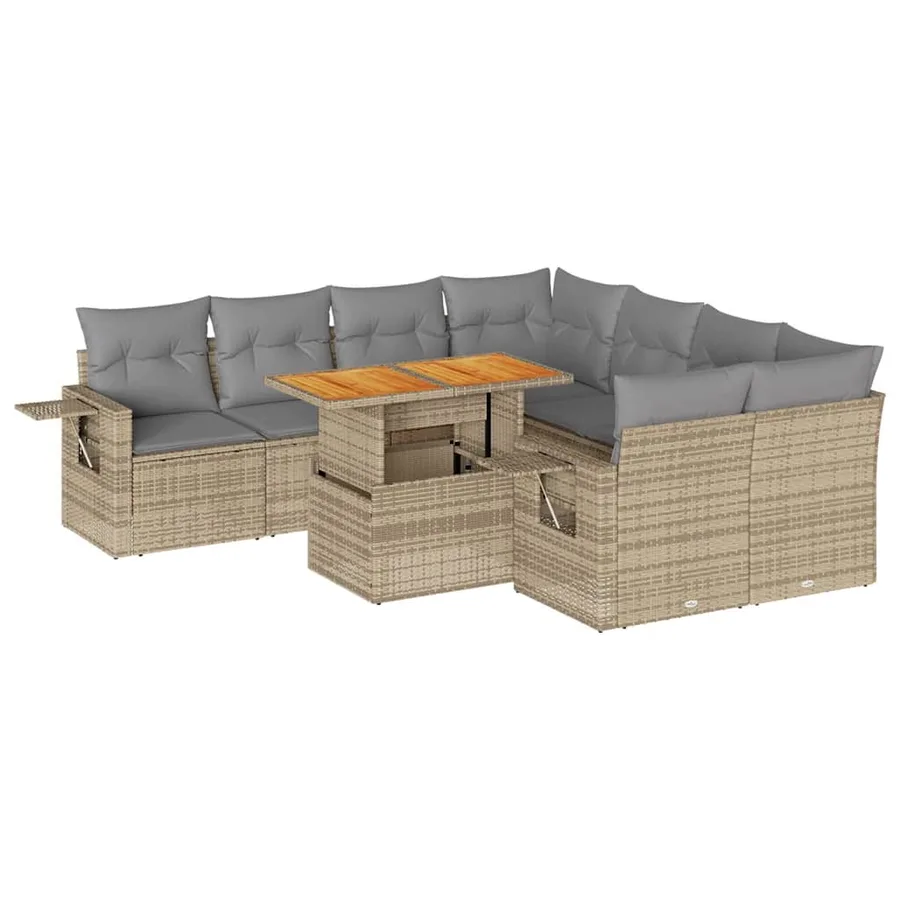 Salon de jardin avec coussins 9 pcs beige résine tressée - 2